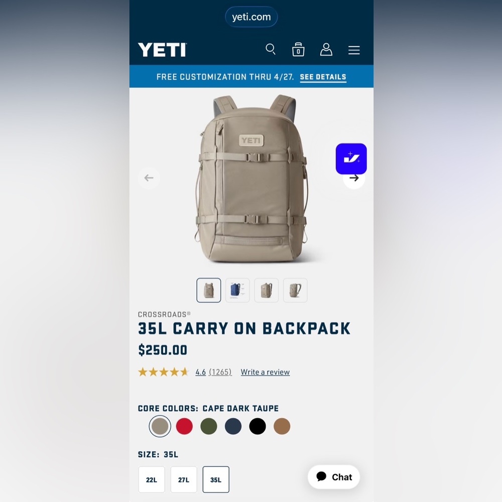 Yeti Crossroads 35L Carry-On Backpack — Sandstone